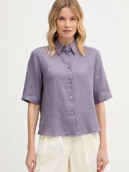 United Colors of Benetton košile lněná fialová
