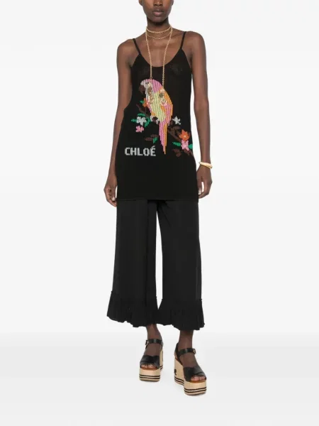 Rochie mini Chloé cu broderie tricotate negru