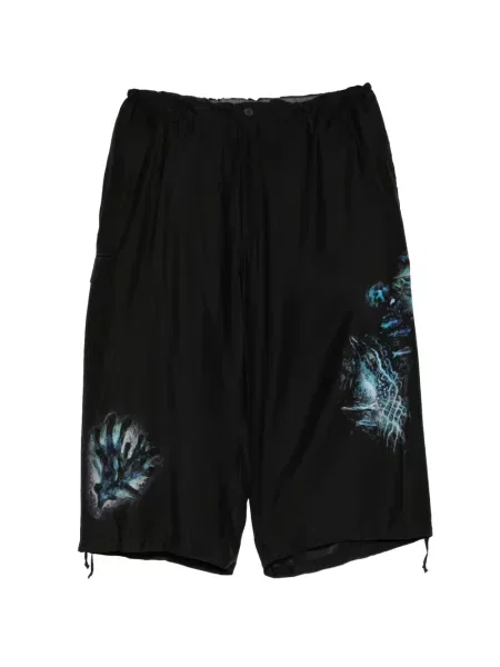 Pantaloni scurți Yohji Yamamoto cu imagine cu cordon negru