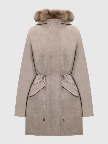 Пальто з вовни і кашеміру зі знімним жилетом з хутром соболя Fabio Gavazzi бежеве