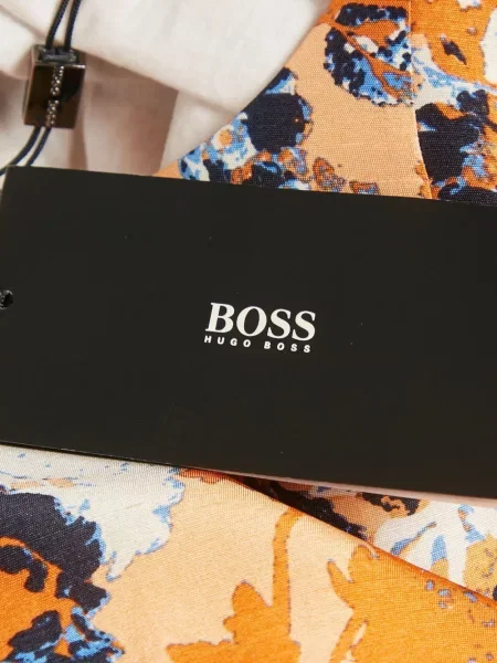 Rochie Boss de mătase cu model floral de costum portocaliu