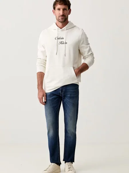 Calvin Klein Jeans pulover s kapuco bombažen bež
