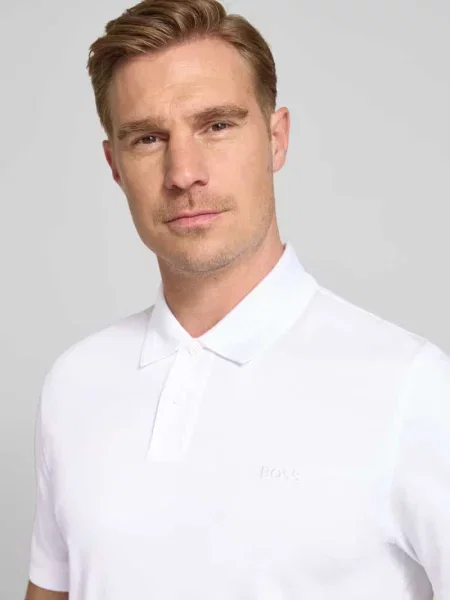 Koszulka polo o kroju regular fit z czystej bawełny model INTERLOCK' Boss Orange biała