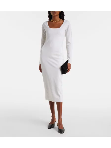 Rochie midi Max Mara de lână până la genunchi de costum alb