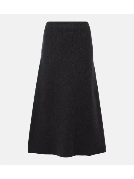 Fustă midi Jil Sander de lână până la genunchi gri