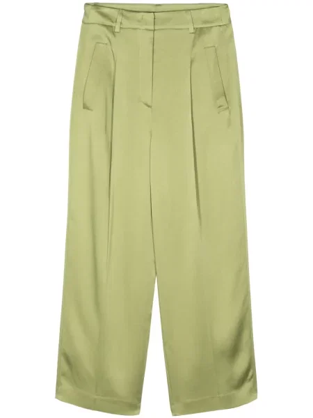 Pantaloni Luisa Cerano plisate din crep verde