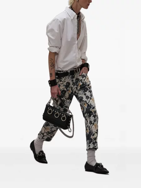 Pantaloni R13 cu model floral alb