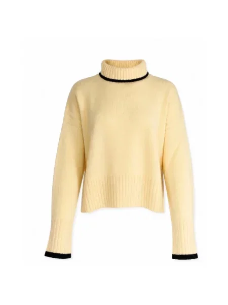 Lniany sweter z golfem Pinko beżowy