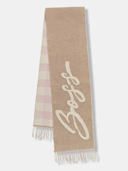 Шал с вълна BOSS оранжево с изчистен дизайн бежово