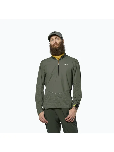 Férfi hosszú ujjú póló Salewa Pedroc Dry Wind Half Zip Tee faded green. Méret: zöld