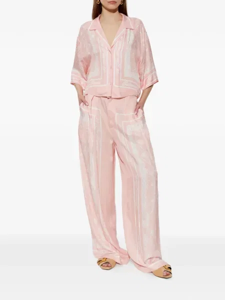 Pantaloni palazzo Balmain cu imagine roz