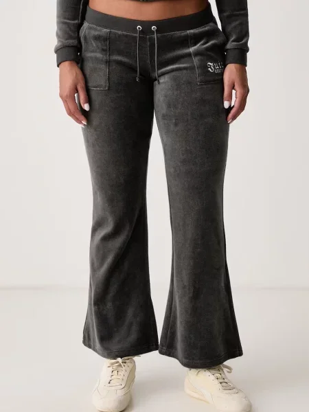 Juicy Couture spodnie flare z bawełną REGAL REBELLE CAISA ULTRA LOW RISE szare