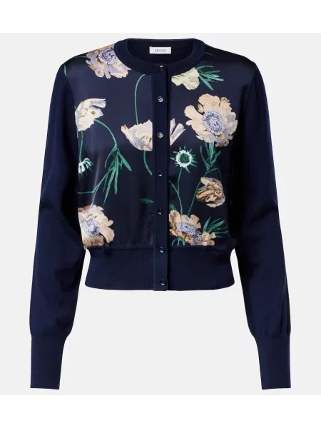Cardigan Erdem de lână cu model floral albastru