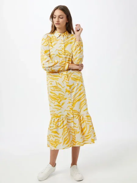 Aligne Rochie tip bluză Cecilie galben auriu / alb natural