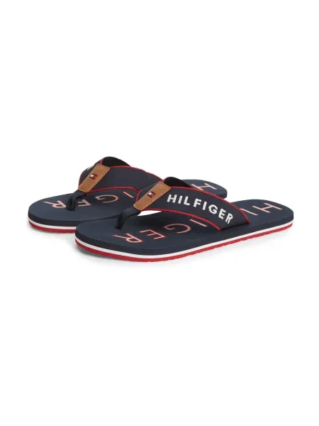 TOMMY HILFIGER Flip-flops albastru închis / roșu alb
