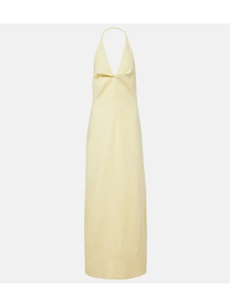 Rochie maxi Sir de in cu gât halter galben