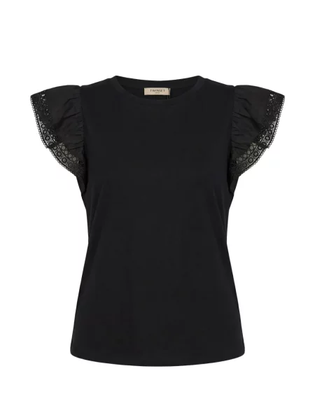 Tricou Twinset cu volane din dantelă negru
