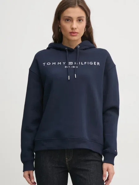 Суичър с качулка Tommy Hilfiger с качулка с апликация тъмносиньо