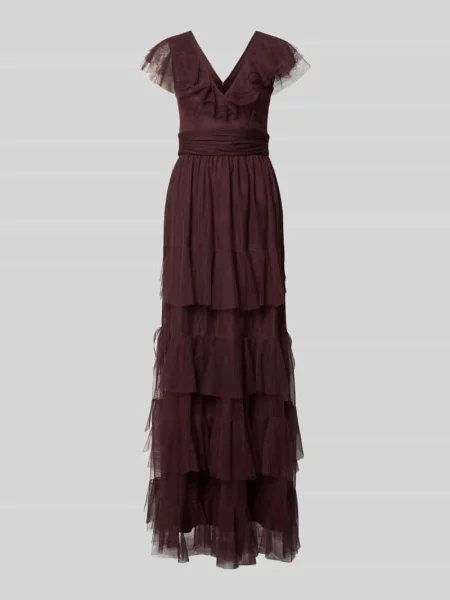 Sukienka maxi z dekoltem w serek i paskiem w talii Lace & Beads