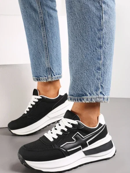Sneakerși Alb-Negru cu Platformă și Inserție Evienne alb