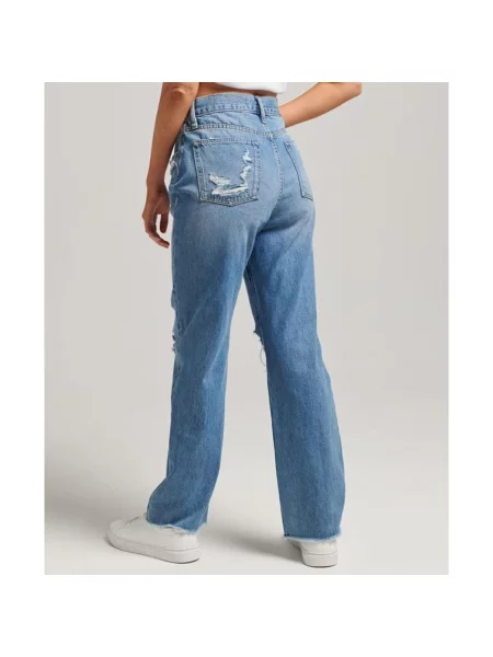 Spodnie turystyczne Superdry High Rise Straight niebieskie