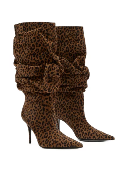 Cizme Amina Muaddi cu imagine cu model leopard maro