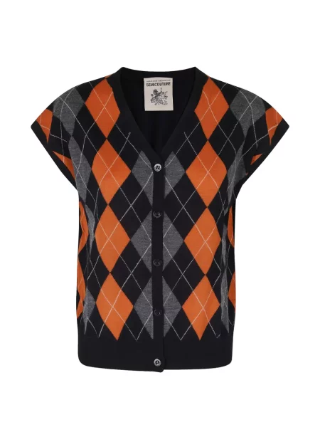 Cardigan Semicouture fără mâneci cu model argyle negru