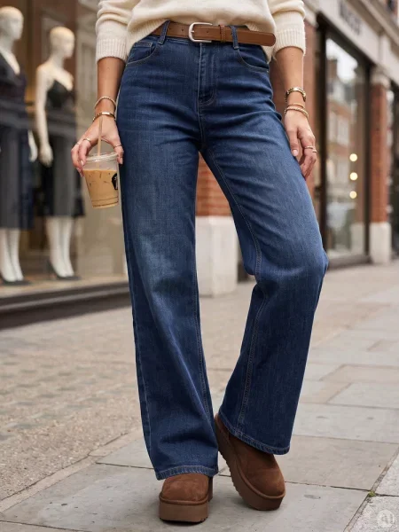 Jeansy wide leg z paskiem Dstreet niebieskie