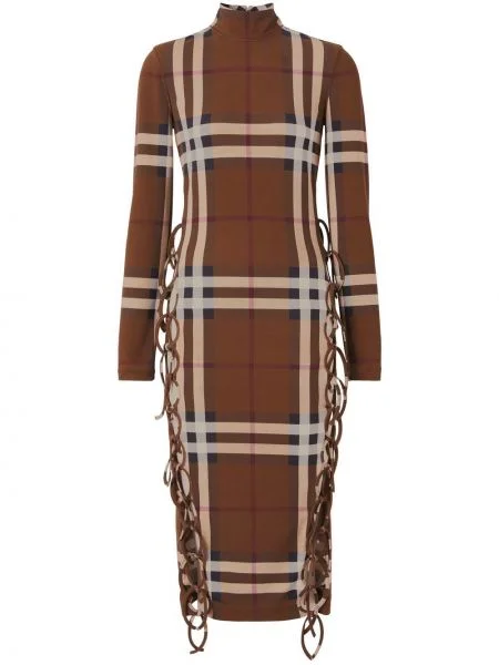 Pledinė raštuota midi suknelė Burberry iki kelių ruda
