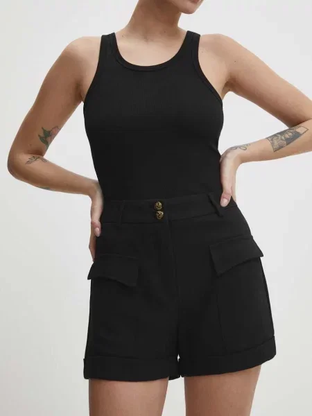 Къс панталон Answear Lab с изчистен дизайн с висока талия черно