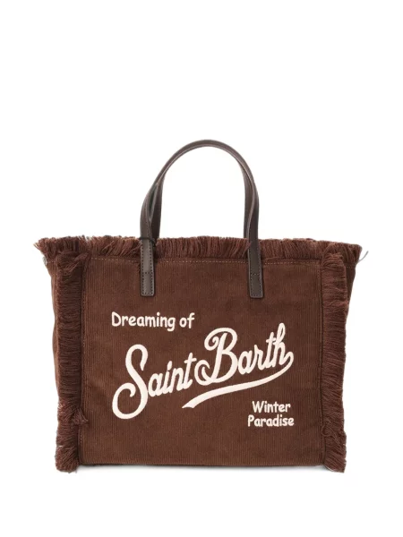 Geantă shopper Mc2 Saint Barth cu franjuri de catifea cord maro