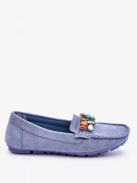 Loaferke Evento iz semiša s kristali modra