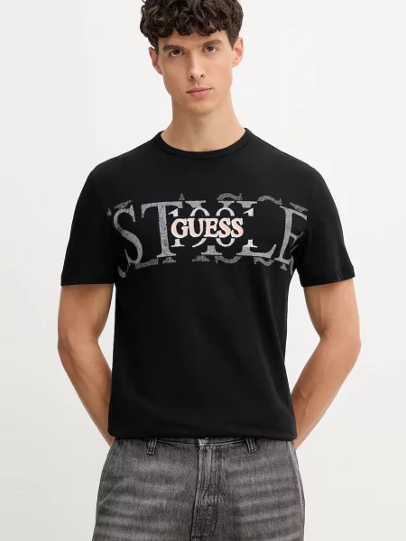 Тениска Guess с принт черно