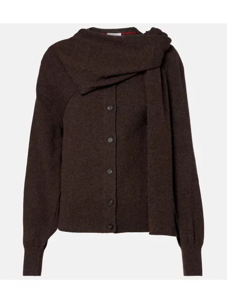 Cardigan Ferragamo din cașmir drapat maro