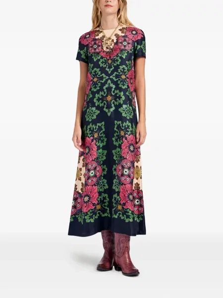 Rochie midi La Doublej cu model floral cu imagine până la genunchi roșu