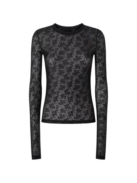 Lung top Pinko cu model floral din dantelă negru