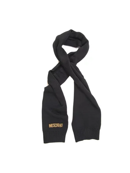Szal Moschino wełniana z logo czarna