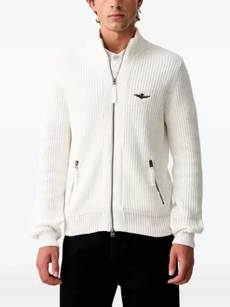 Cardigan Aeronautica Militare cu broderie tricotate alb