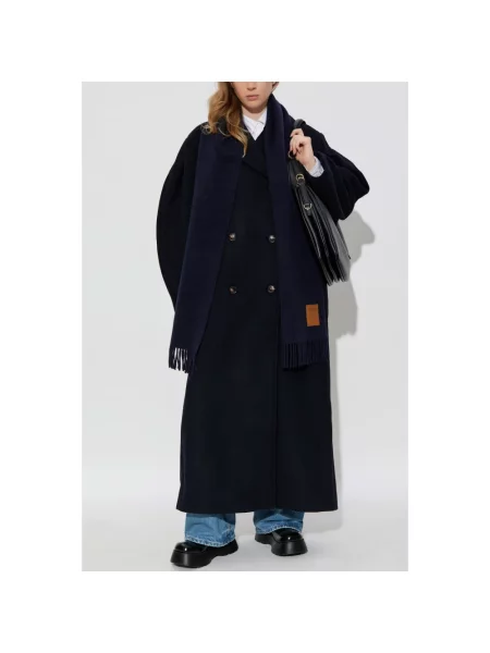 Długi płaszcz Ganni wełniany niebieski