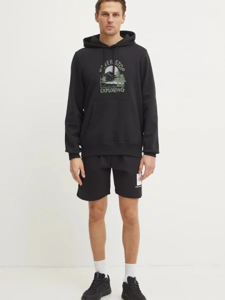 Bombažen pulover The North Face Outdoor Graphic s kapuco črna