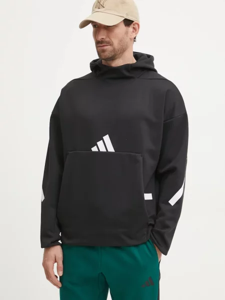 Суичър с качулка Adidas Originals с качулка с принт черно