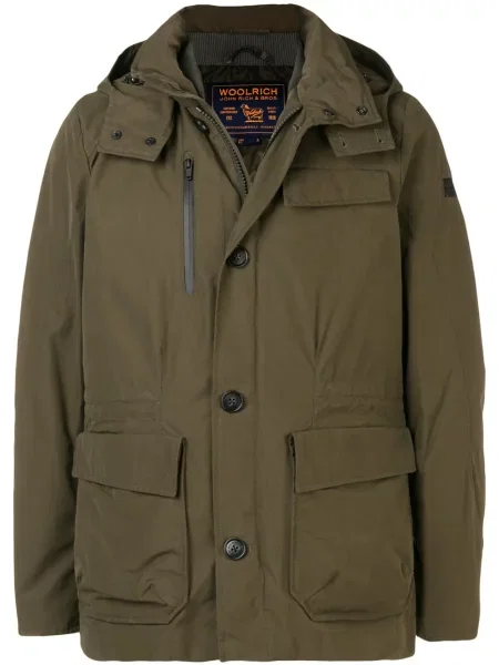 Geacă cu puf Woolrich cu glugă verde