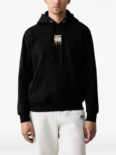 Hanorac cu glugă Alpha Industries cu imagine cu cordon negru