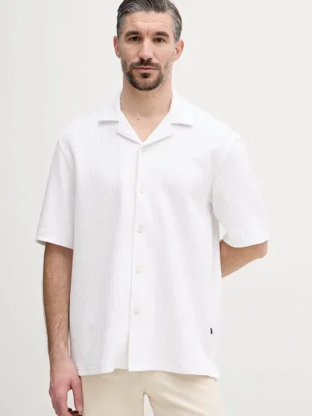 BOSS srajca iz bombaža z elastanom LARS bela