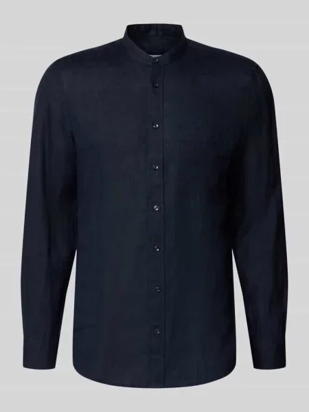 Koszula lniana o kroju slim fit ze stójką model Mandarin' Seidensticker