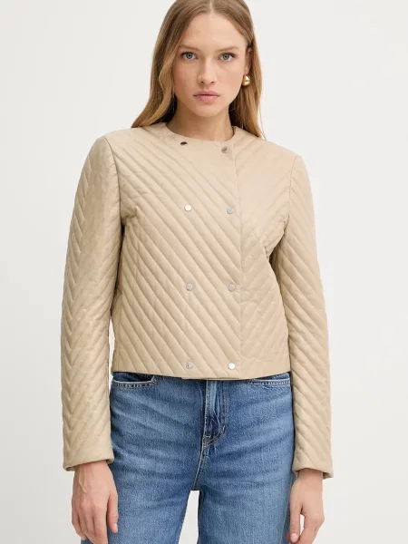 BOSS kurtka skórzana przejściowa beżowy