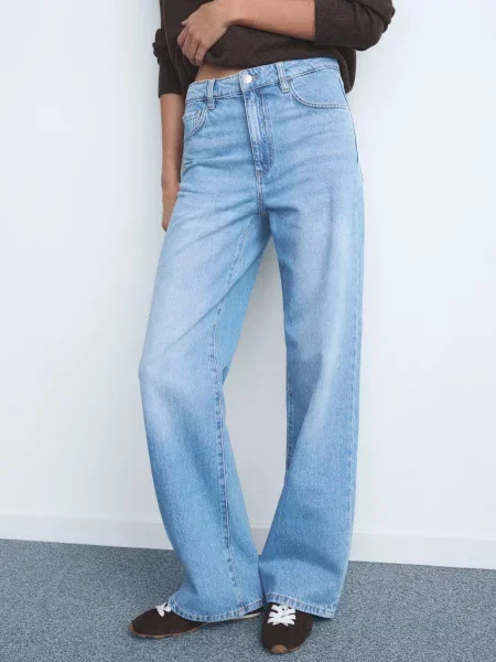 Широкі джинси MANGO світло-синій сині