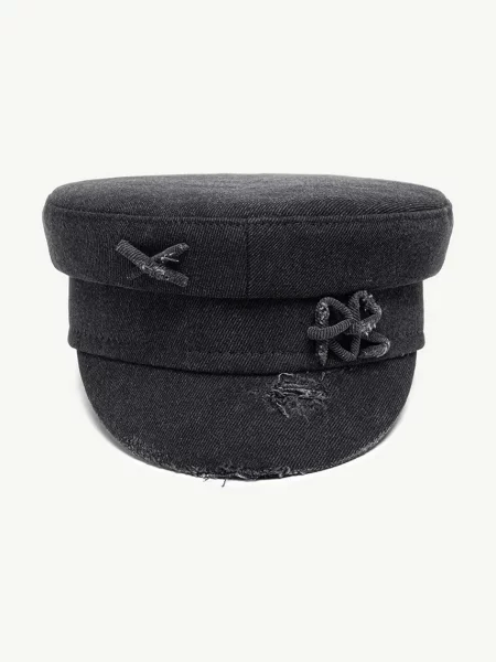 RUSLAN BAGINSKIY czapka damska jeansowa Distressed Denim Baker Boy Cap czarna