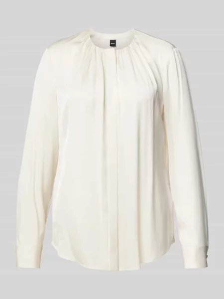 Bluzka o kroju slim fit z marszczeniami model ‘Banorah’ Boss biała