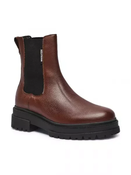 Tommy Hilfiger Bőr bokacsizma CAZIDY barna